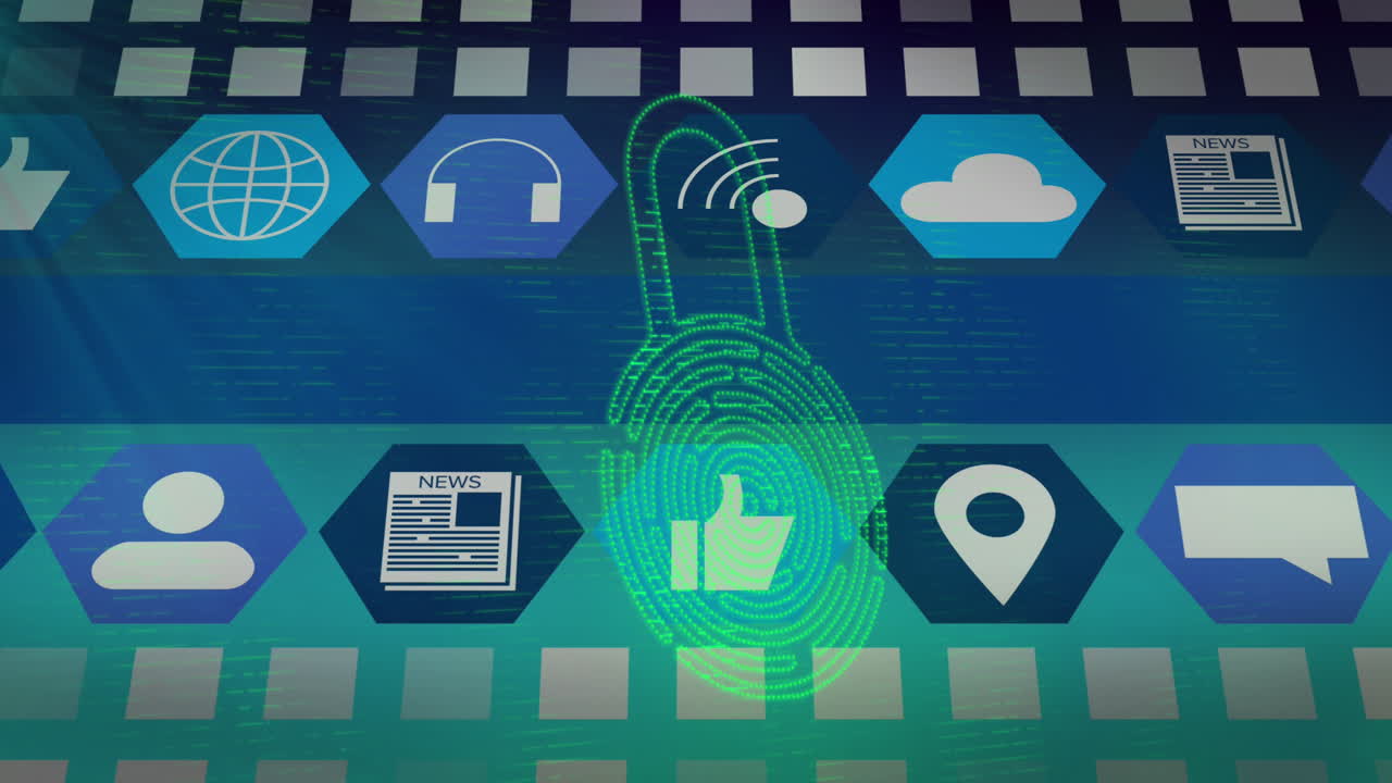 Animation of media icons over padlock