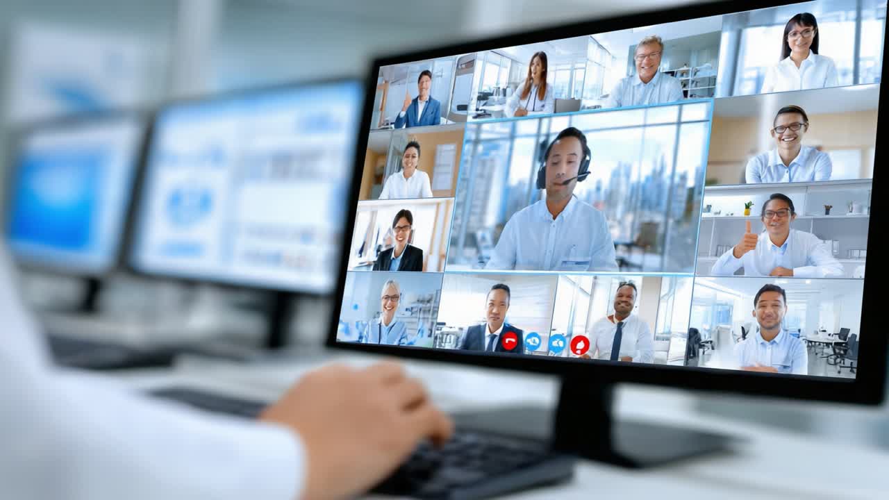 A Virtual Meeting in Progress: Engaging Professionals During an Online Conference with Multiple Participants on Screen