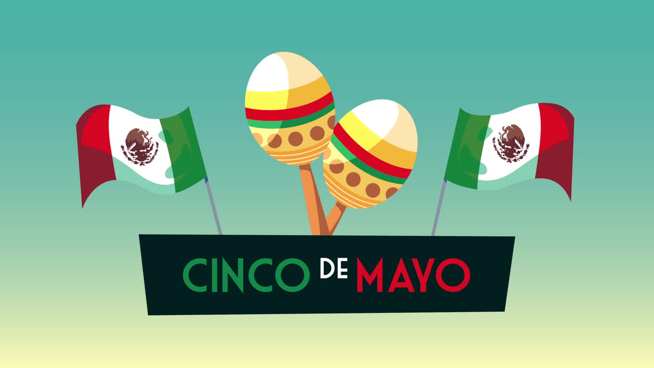 celebración de las letras de cinco de mayo con maracas y banderas mexicanas