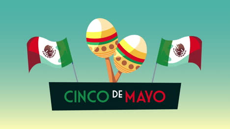 cinco de mayo lettering celebration with maracas and mexican flags