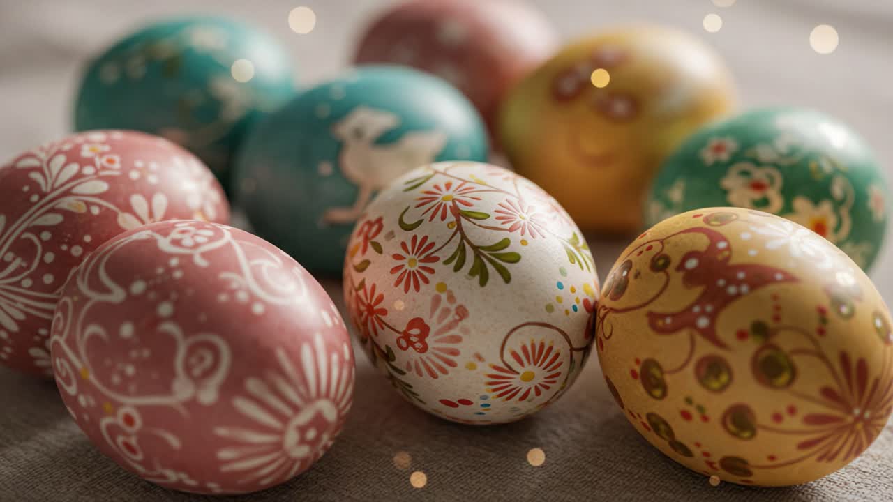 A Colorful Collection of Decorative Eggs, Showcasing Intricate Patterns and Vibrant Hues Against a Soft Background, Perfect for Celebrating Seasonal Festivities