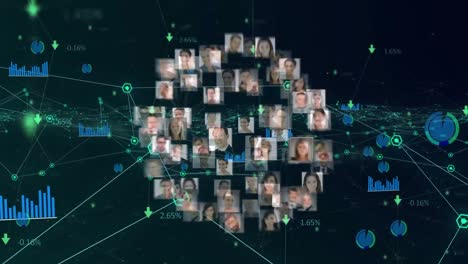 animation of globe of network of connections with people's photos