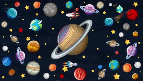 viaje animado a través de una escena espacial caprichosa