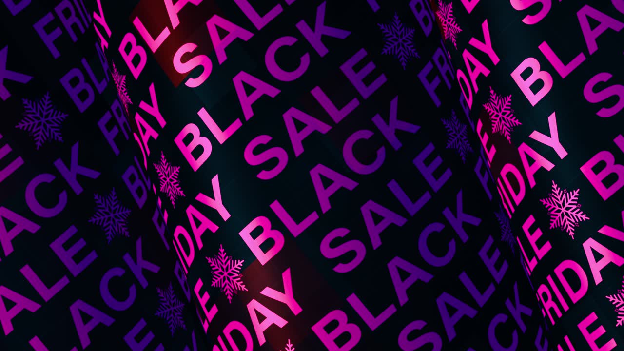 venta de viernes negro texto púrpura tubo de palabras rotación animación bucle sin costura fondo. 4k 3d renderización de texto cilindro bucle cinético para venta de viernes negro concepto de promoción de venta y liquidación.