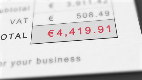 animación de cierre del total de la factura en crecimiento en euros