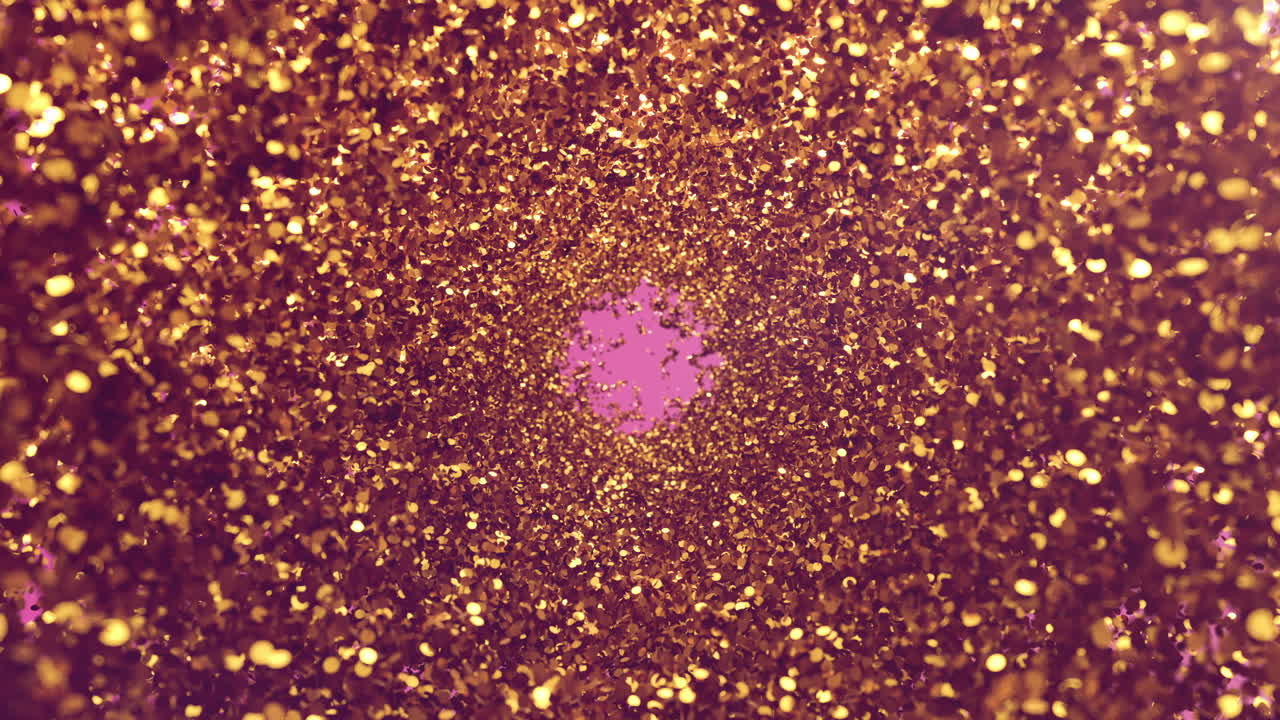 Sparkling Golden Glitter Particles Expanding on Pink Background