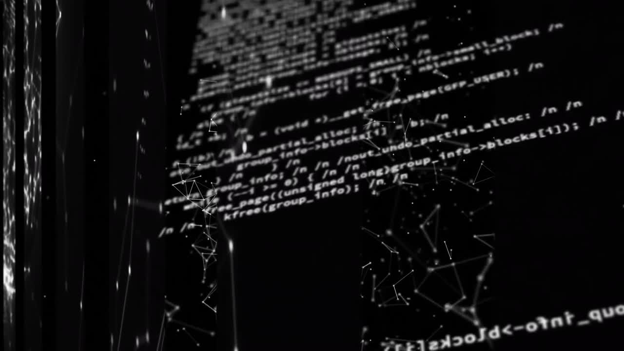 animación del procesamiento de datos y formas sobre fondo negro