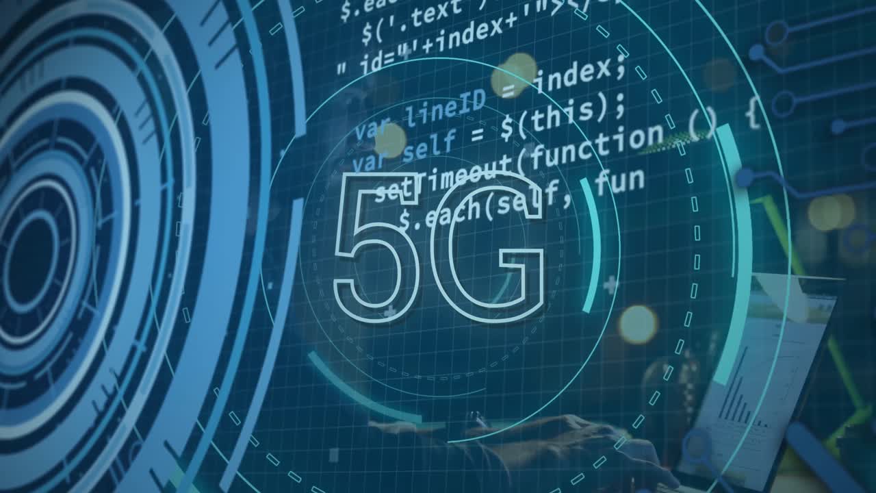 animazione della scansione dello scope con elaborazione di testo e dati 5g sulla sala server