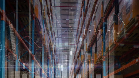 animación del procesamiento de datos financieros en un almacén vacío