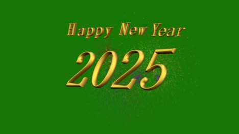 a 3d motion graphics animation of 2025 happy new year with fireworks green screen