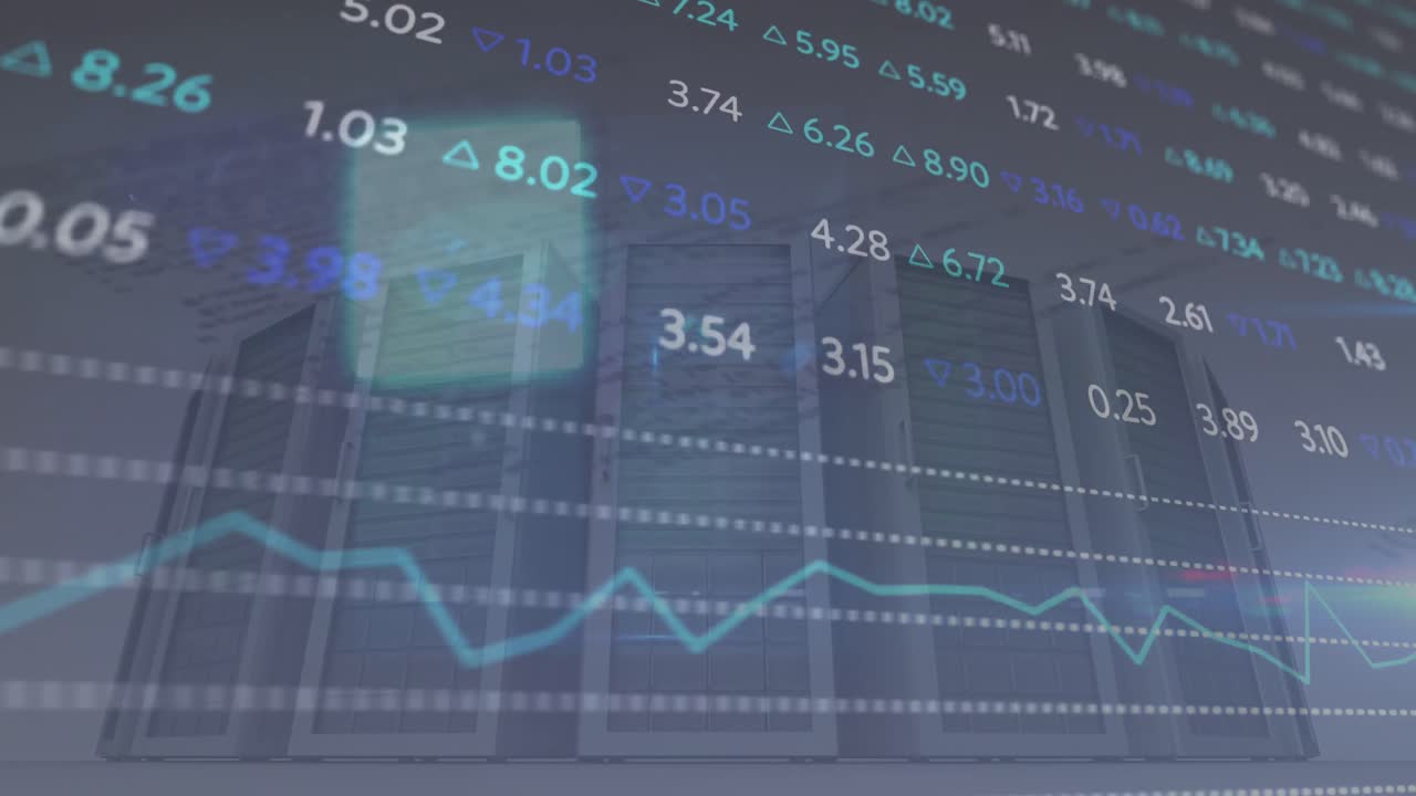 animación del procesamiento de datos financieros a través de servidores
