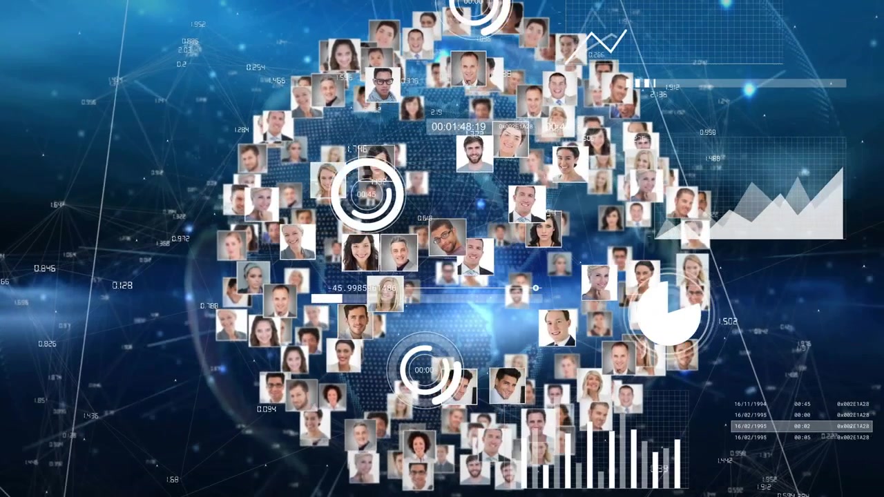 Analyst starting timer rotating headshot globe pulsing timers and updating charts for analytics