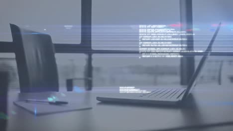 animation of data processing over laptop on desk