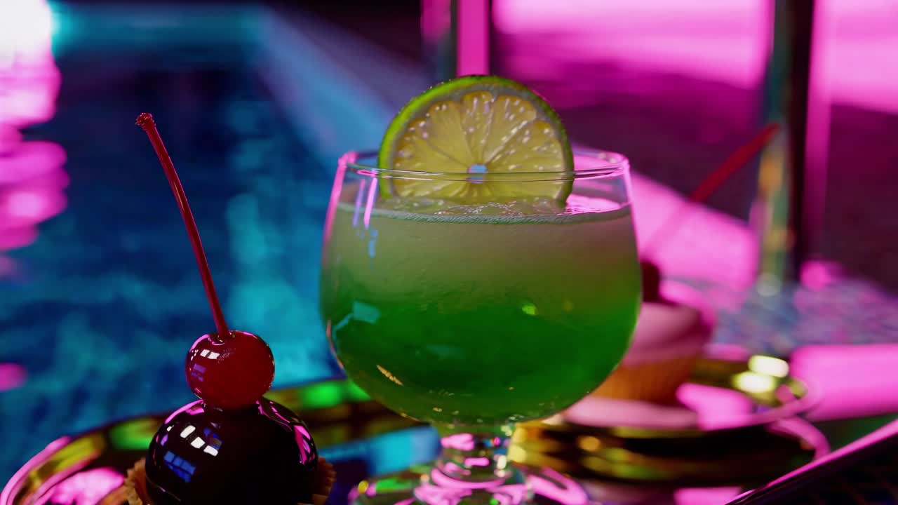 cócteles y pasteles en la piscina