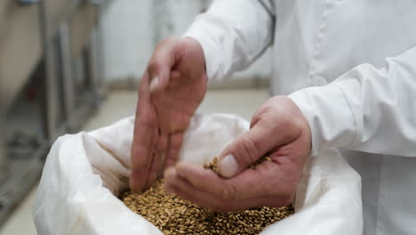 man grabbing seeds on hand