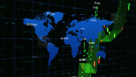 Animación-Del-Procesamiento-De-Datos-Financieros-Sobre-El-Mapa-Mundial