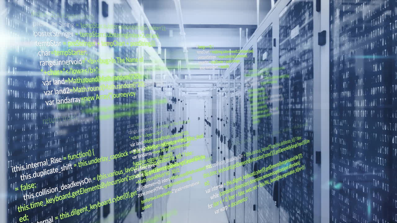 Computer code animation over servers in data center
