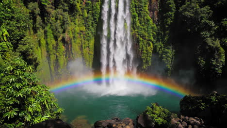 rainbow waterfall in a lush jungle