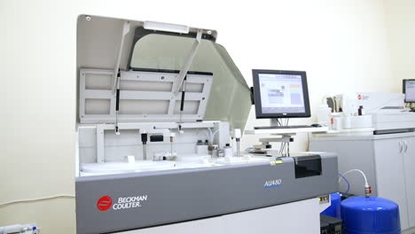 biomedical testing equipment working in the modern laboratory. innovative complex of apparatuses and devices performing analysis.