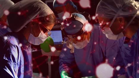 animation of molecules over group of diverse male and female surgeons at surgery room