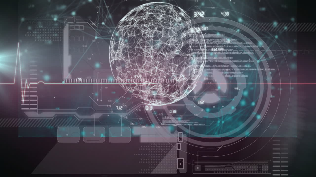 Animation of digital interface showing data and network in school technology class