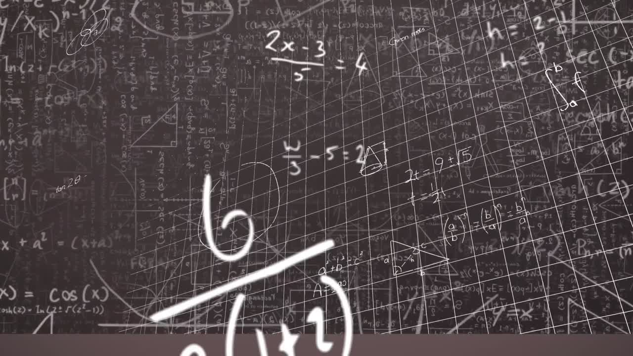 Animation of mathematical equations on black background