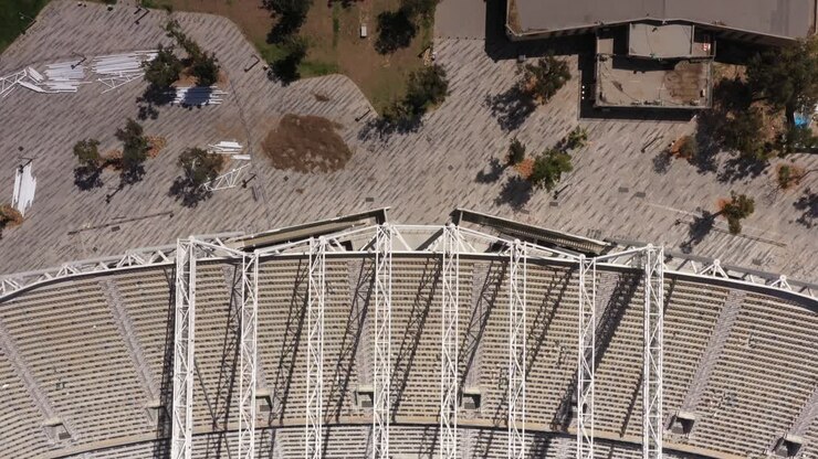 Aerial View of Empty Stadium and Field