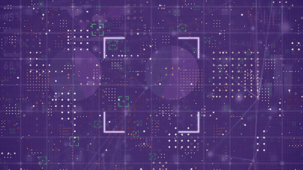 animación del visor y los puntos sobre la interfaz infográfica contra un fondo negro
