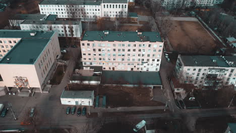 zoom out from a building revealing the city of chisináu, moldova