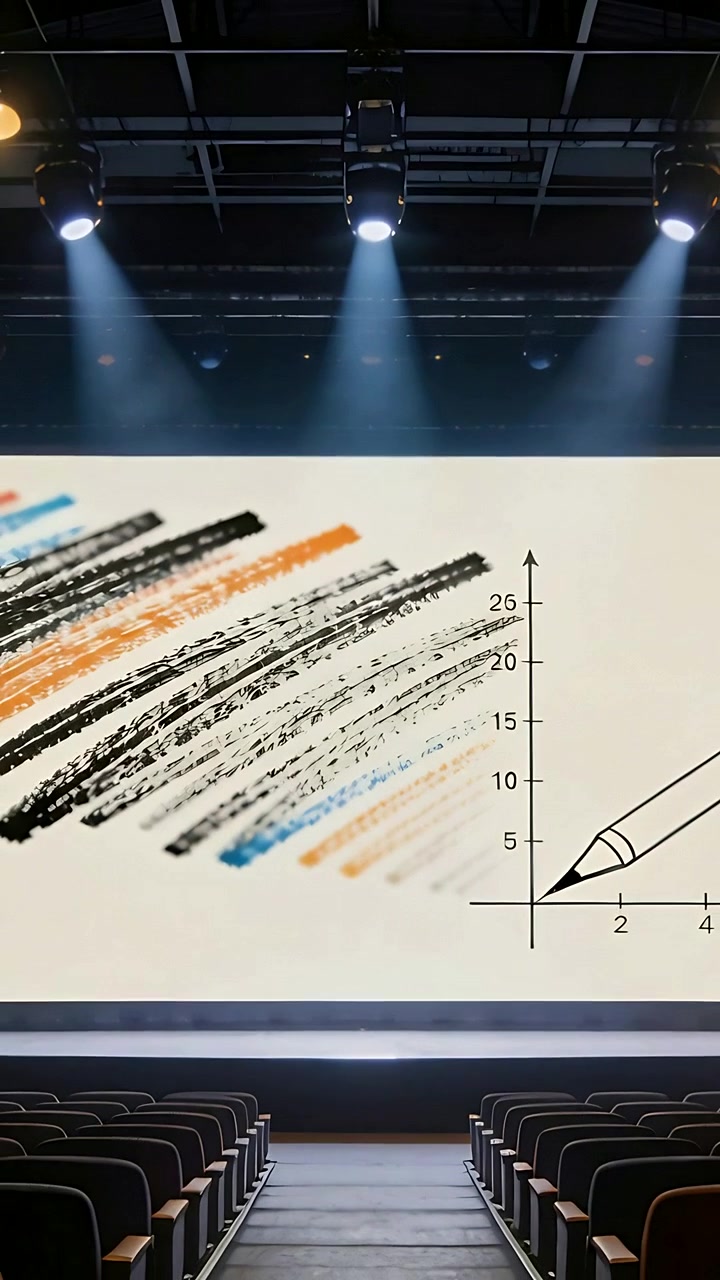 Vertical video: Animating slide on auditorium screen, projector showing swatches and graph for talk
