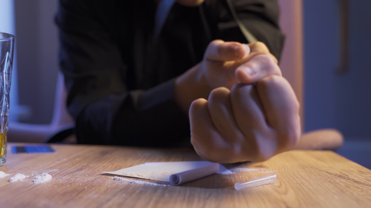 el hombre se inyecta heroína en casa.