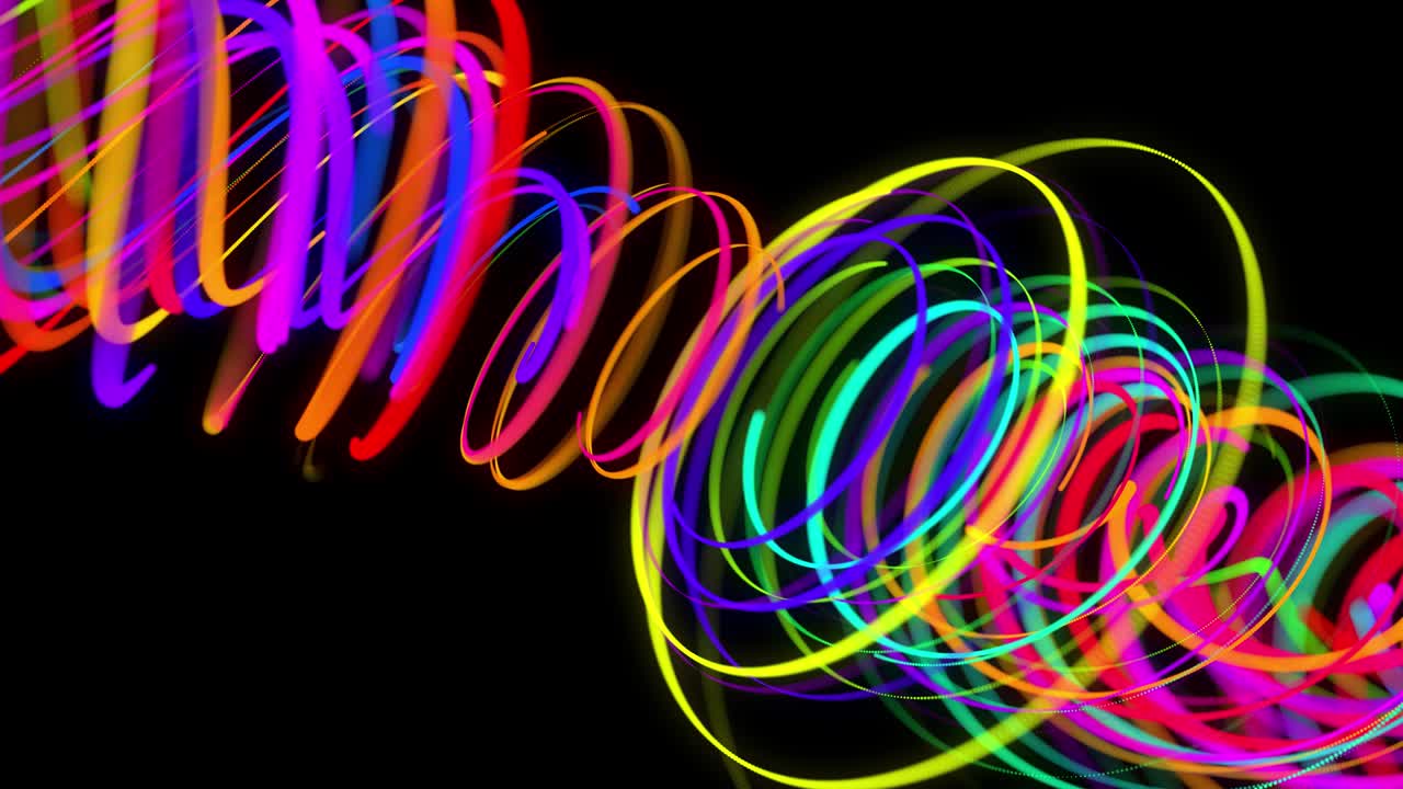 estilo creativo fondo abstracto en 4k. líneas de color girando en espiral volar a lo largo de la ruta giratoria. diseño de movimiento bg de partículas que dan forma a líneas, hélice y estructuras abstractas. render 3d