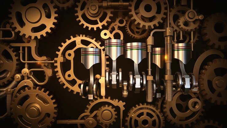 Animated Mechanical Engine Pistons and Rotating Gears