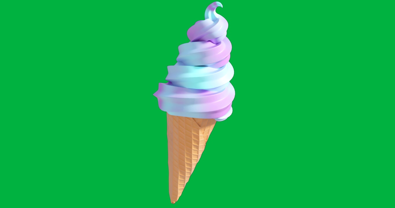 Un designer che regola un cono gelato soft con sfumatura pastello su sfondo trasparente, con bagliore animato