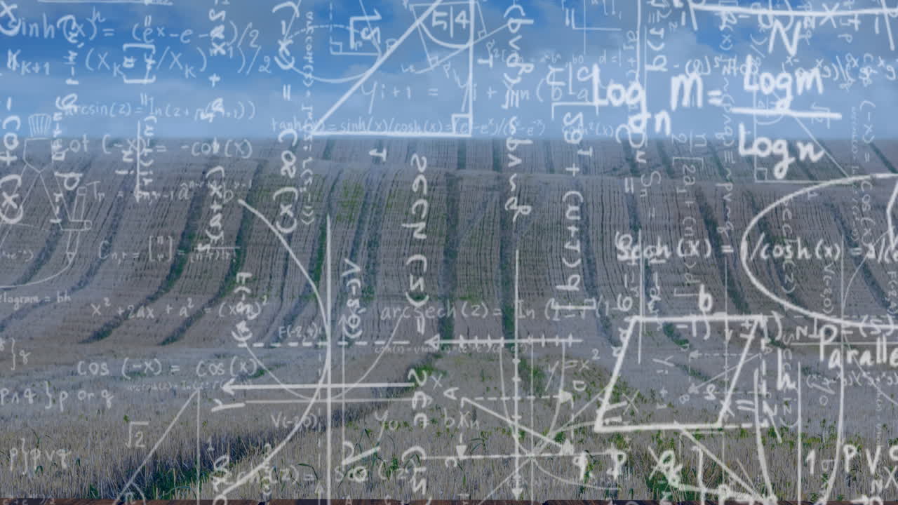 Animation of mathematics formulas on grey background