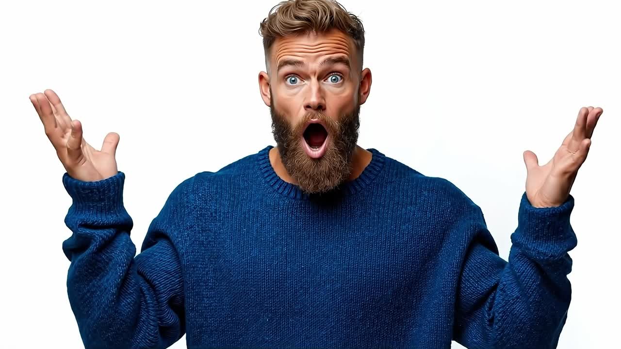 A man with a surprised look on his face and a beard