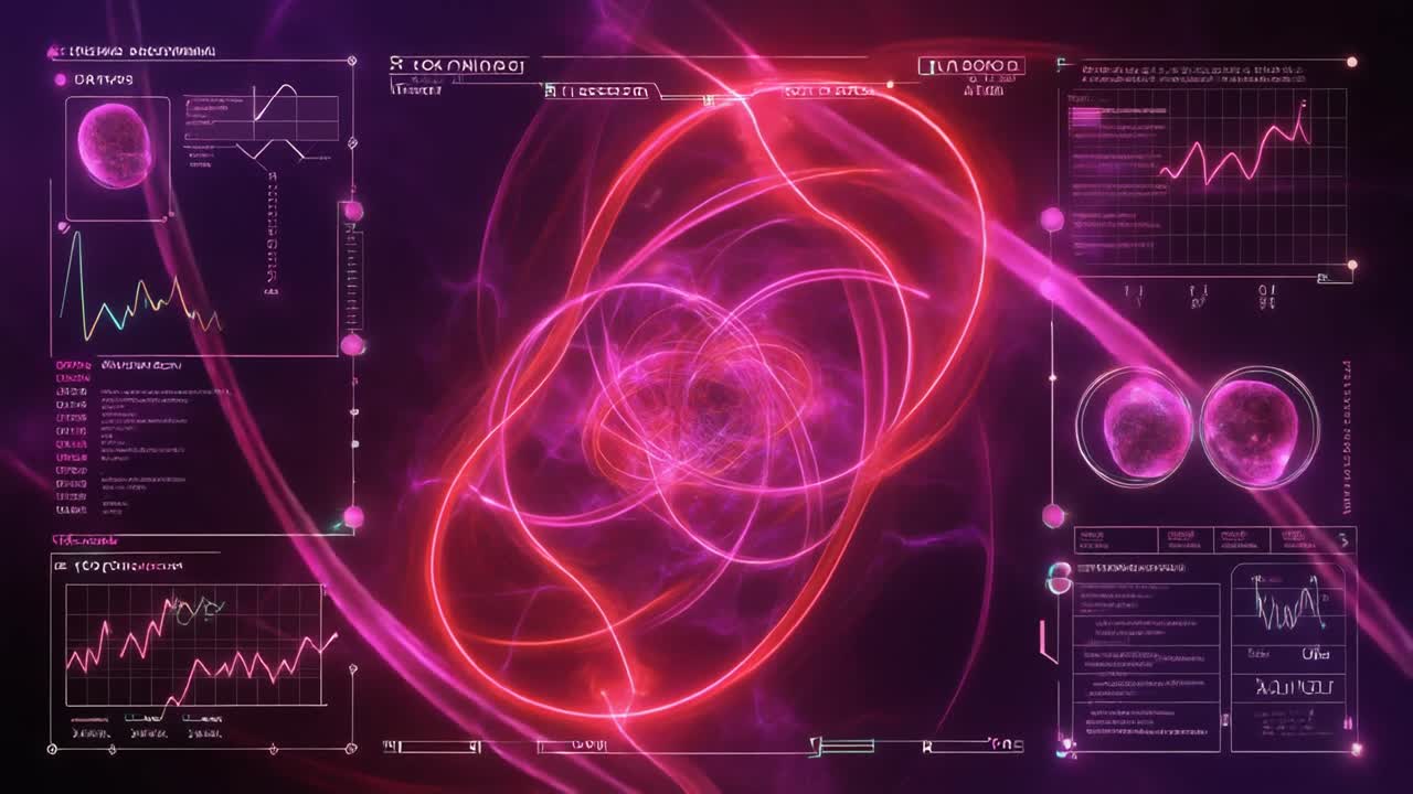 Interfaccia tecnologica astratta con linee al neon luminose e dati