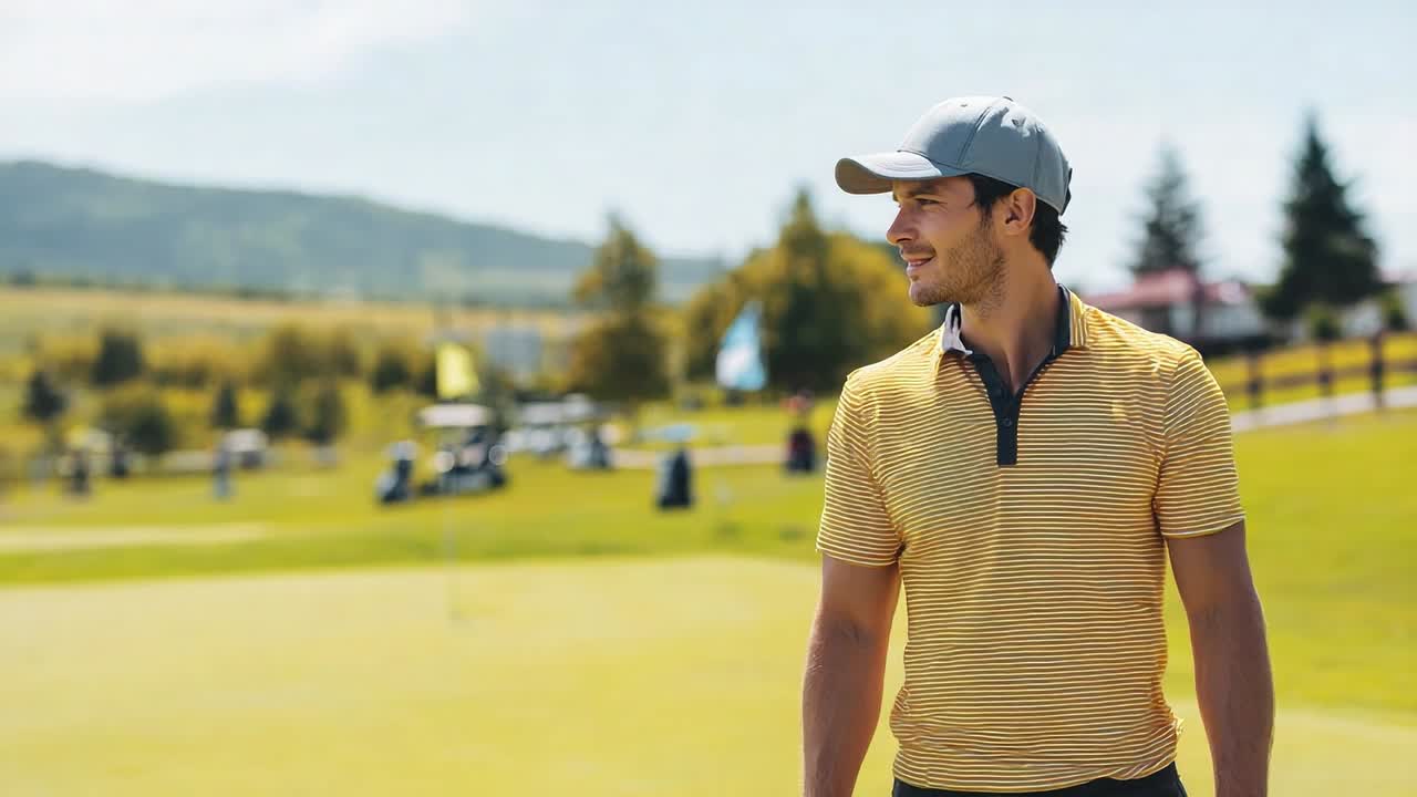 Young golfer preparing for the next shot on a sunny golf course
