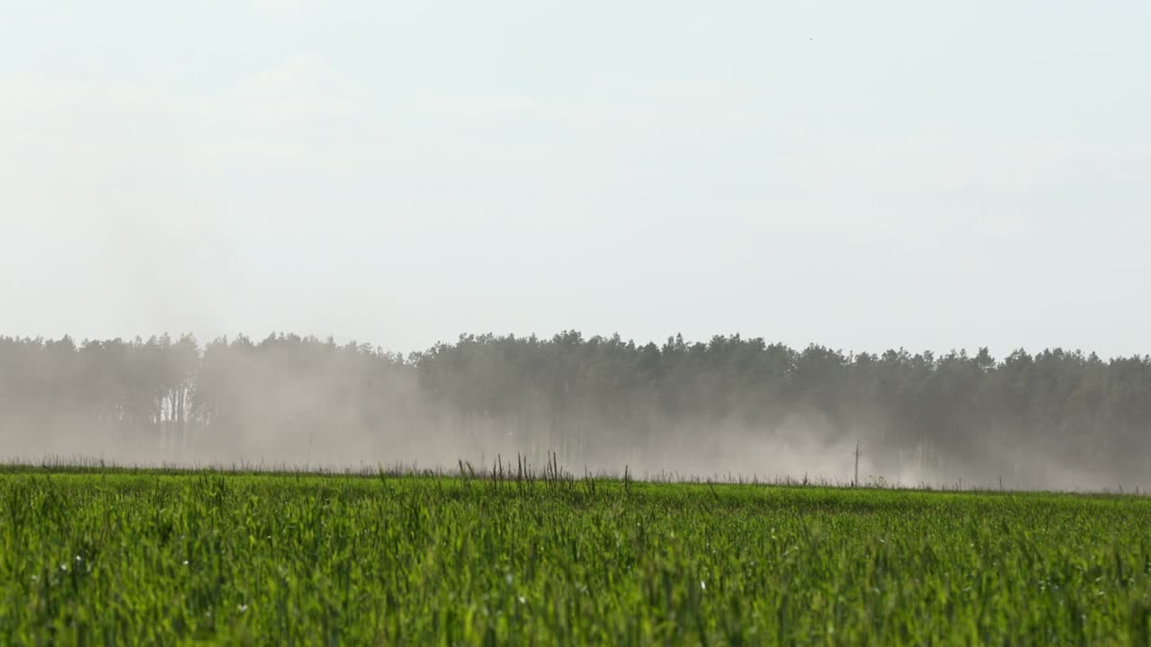 Sandstorm in the field - wind erosion of the top layer of fruitful soil. Dust storm in the field. Demolishes the fertile layer of black soil and crops. High quality 4k footage