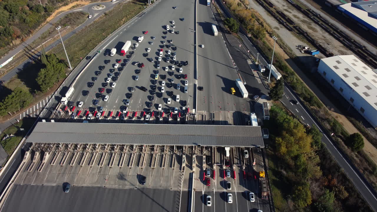 Highway Toll Booth with Traffic Congestion