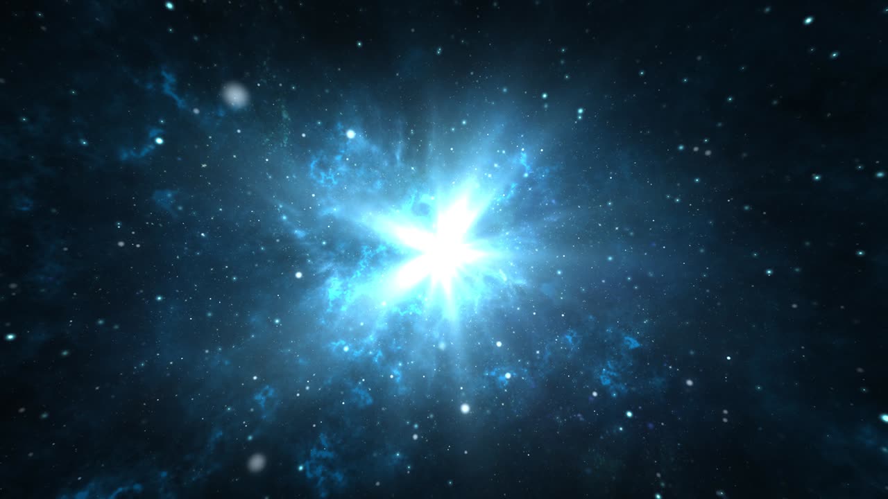 Camera flying through the clouds and star field in outer space Loop Animation Background.
