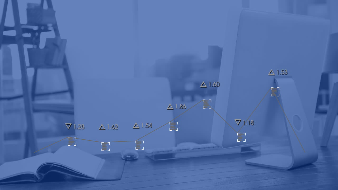 사무실의 책상 위에서 디지털 데이터 처리의 애니메이션