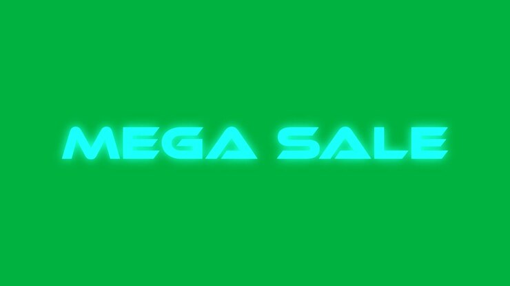 Animation of mega sale text in glowing blue, on transparent background