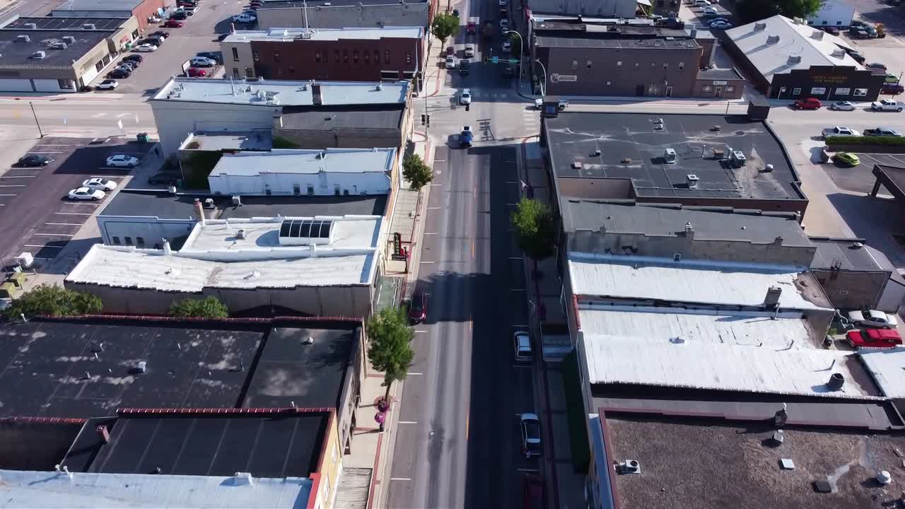 Drone flying over downtown Waseca, Minnesota