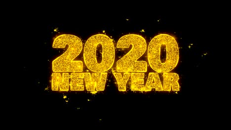 2020 new year wish text sparks particles on black background.