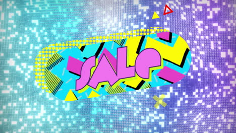 sale text animation over colorful geometric shapes and digital background