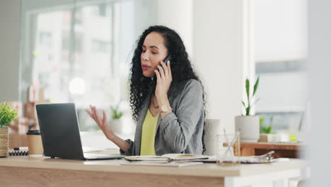 Phone-call,-laptop-and-woman-in-startup-business