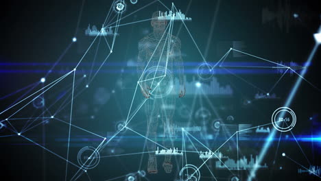 animación de la red de conexiones y procesamiento de datos sobre el modelo del cuerpo humano