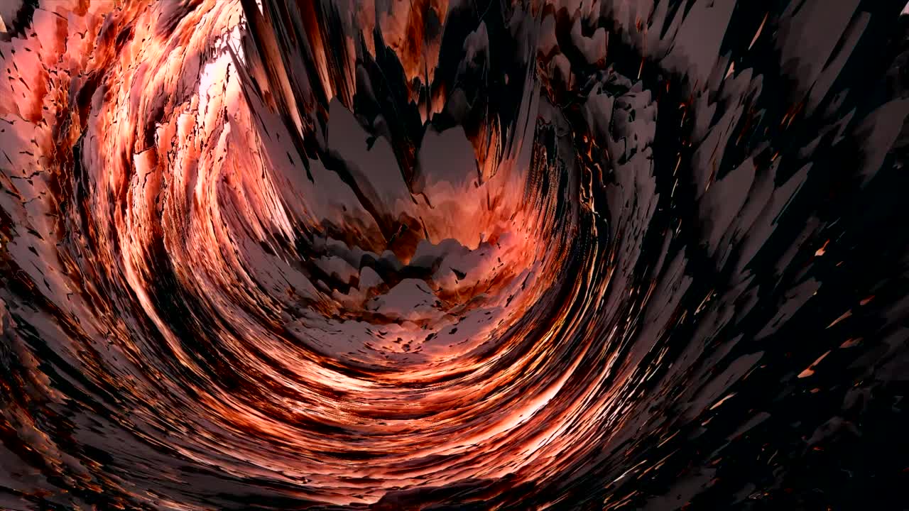 tornado giratorio de color negro y rojo, bucle sin costuras. movimiento. hermosa superficie de tornado giratorio transformador con ondas.