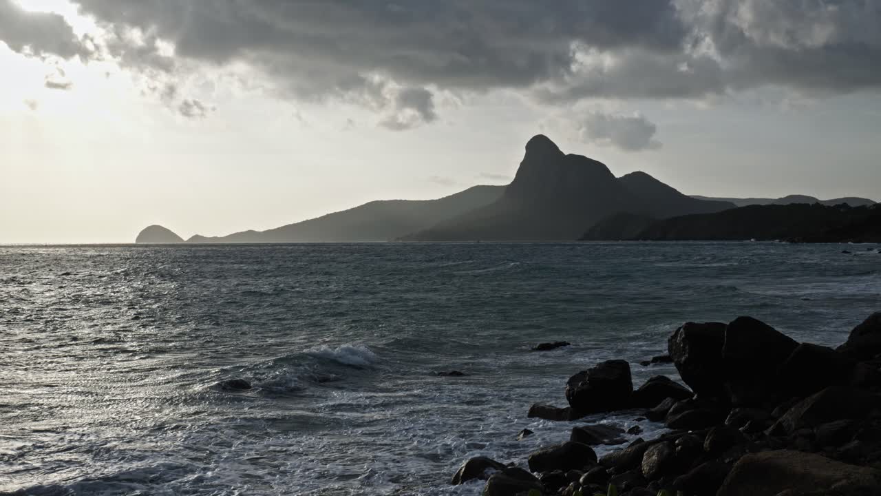 Storm waves at B&atilde;i Nh&aacute;t beach in Con Dao Island in Vietnam during sunset or sunrise